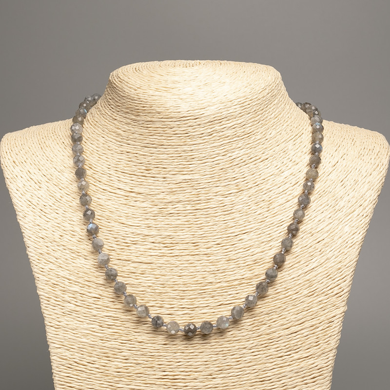 Labradorite Necklace with faceted round beads, 6.5mm diameter, length 50 cm ±