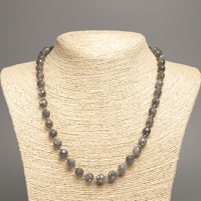 Necklace of Labradorite with faceted round beads, 8 mm diameter, length 50 cm ±