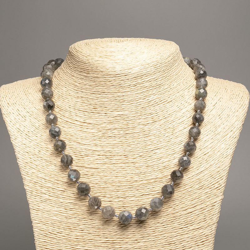Necklace with Natural Labradorite, Faceted Bead, 10 mm Ø, Length 50 cm +/-