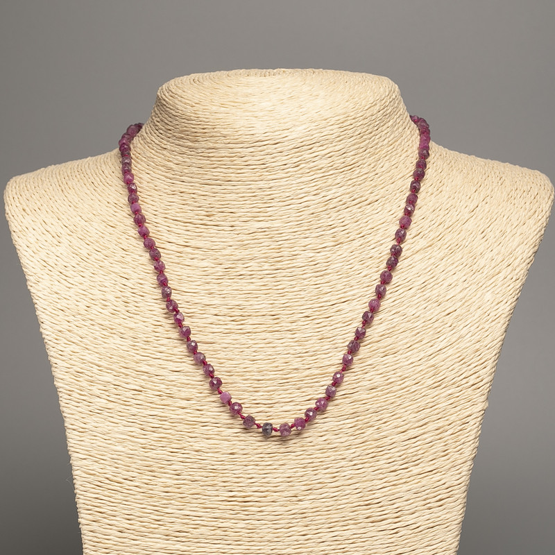 Necklace with Natural Gemstones: Ruby Rudellite Turmaline Faceted Cube, 4x4mm, Length 48cm