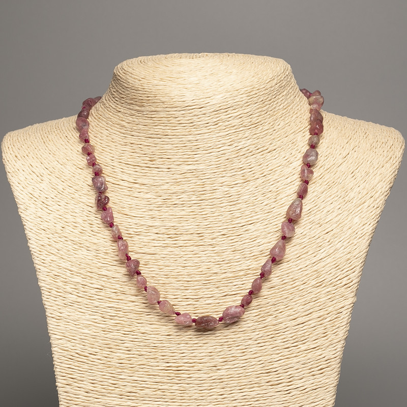 Necklace of Natural Stone Rubellite Tourmaline Faceted, 7×9 mm diameter, length 48 cm