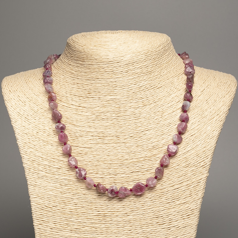Necklace of Natural Stone Rubellite Tourmaline Faceted, 9x9mm+, length 50cm +