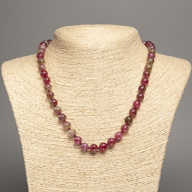 Necklace of Polychrome Tourmaline (synthetic) smooth beads, 8mm diameter, length 48cm