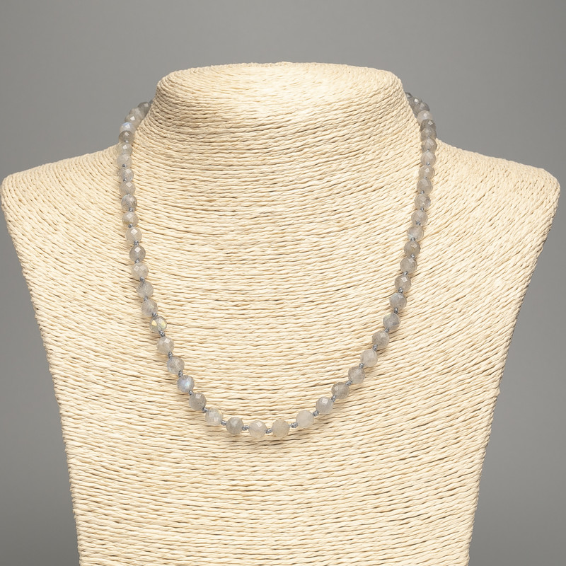 Labradorite Beaded Necklace with Faceted Round Beads, 6mm diameter, 50cm length +