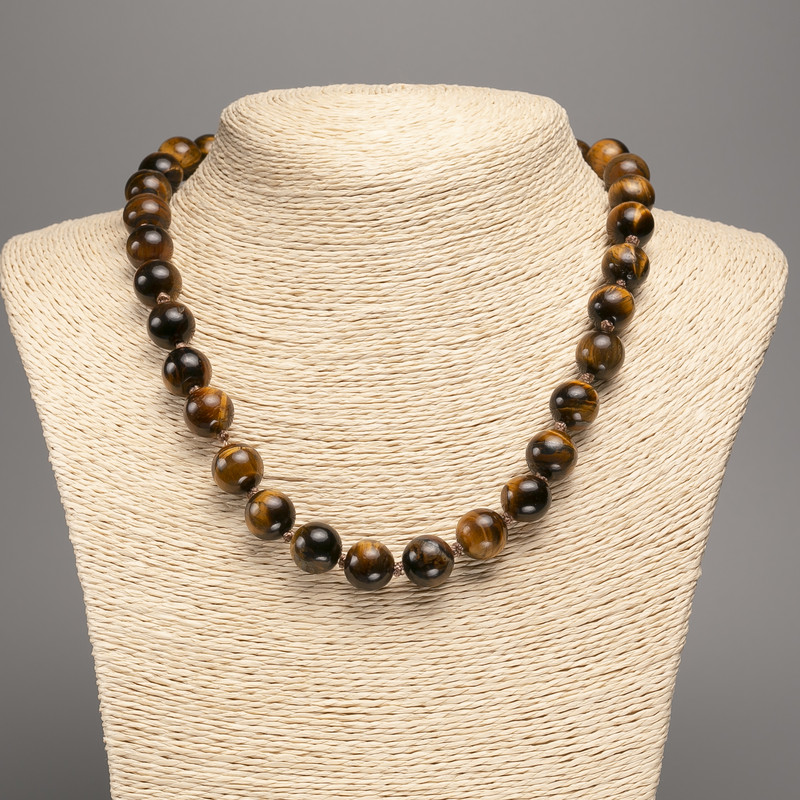 Tiger's Eye Necklace with Smooth Beads 12mm Diameter, 48cm Length +