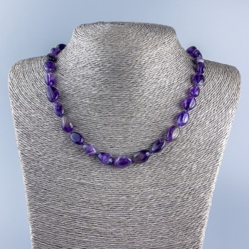 Amethyst Beaded Necklace, tumbled natural stone, diameter 13×11 mm, length 46 cm