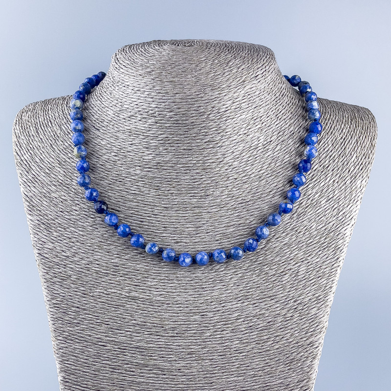 Sodalite Gem Bead Necklace, faceted ball, 7mm diameter, length 48cm