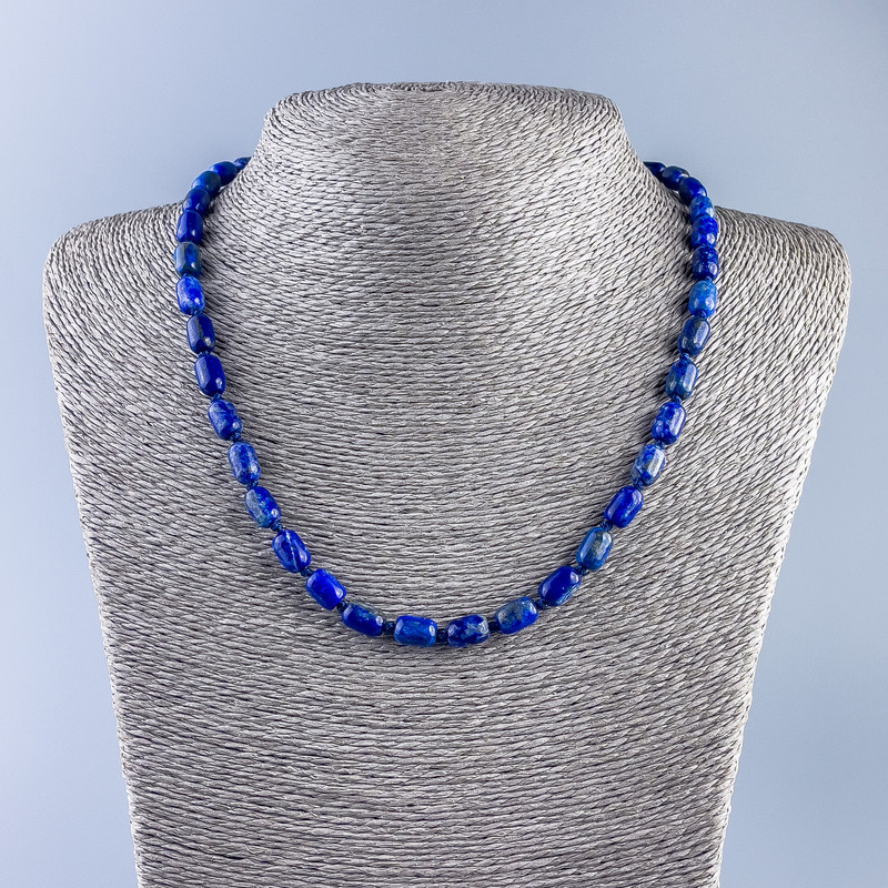 Lapis Lazuli Bead Necklace, barrel-shaped, 9×6mm, length 48cm