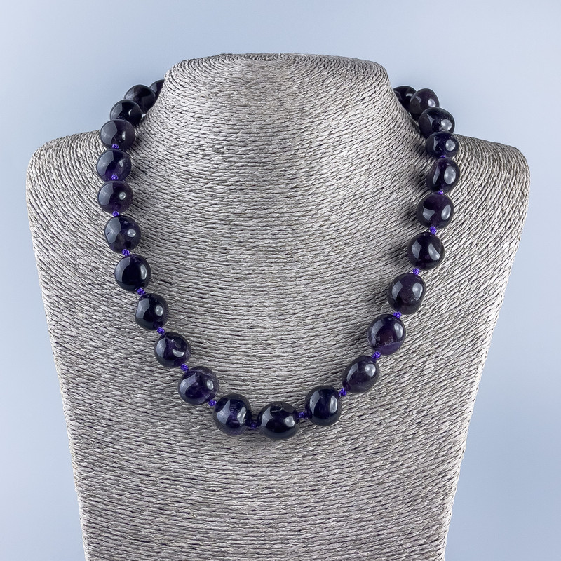 Natural Amethyst Bead Necklace, faceted, diameter 13×12 mm ±, length 48 cm ±