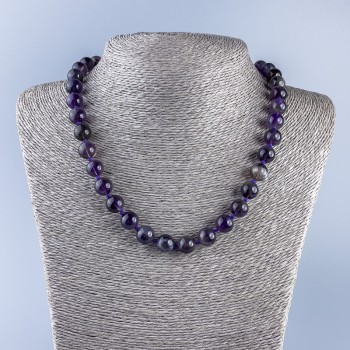 Amethyst Bead Necklace with Smooth Round Beads, 10mm diameter, length 49cm ±