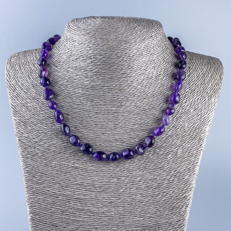 Amethyst Beads Necklace, faceted, diameter 10×7mm, length 48cm ±