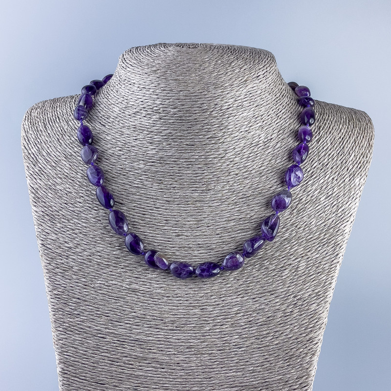 Natural Stone Necklace Amethyst Faceted, 13×8mm, diameter, 46cm +