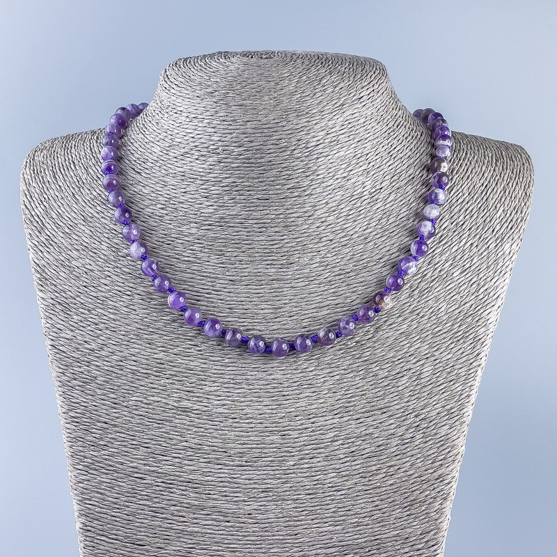 Natural gemstone Amethyst bead necklace with smooth round beads, diameter 6.5mm ±, length 48cm ±