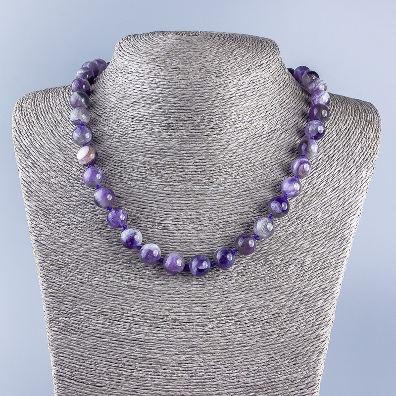 Amethyst Bead Necklace with Smooth Round Stones 10mm Diameter, 48cm Length ±