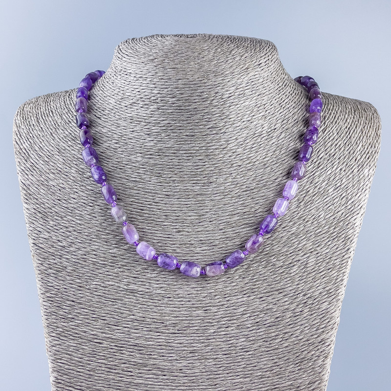 Amethyst natural stone bead necklace, barrel-shaped, diameter 4×1 mm ±, length 50 cm ±