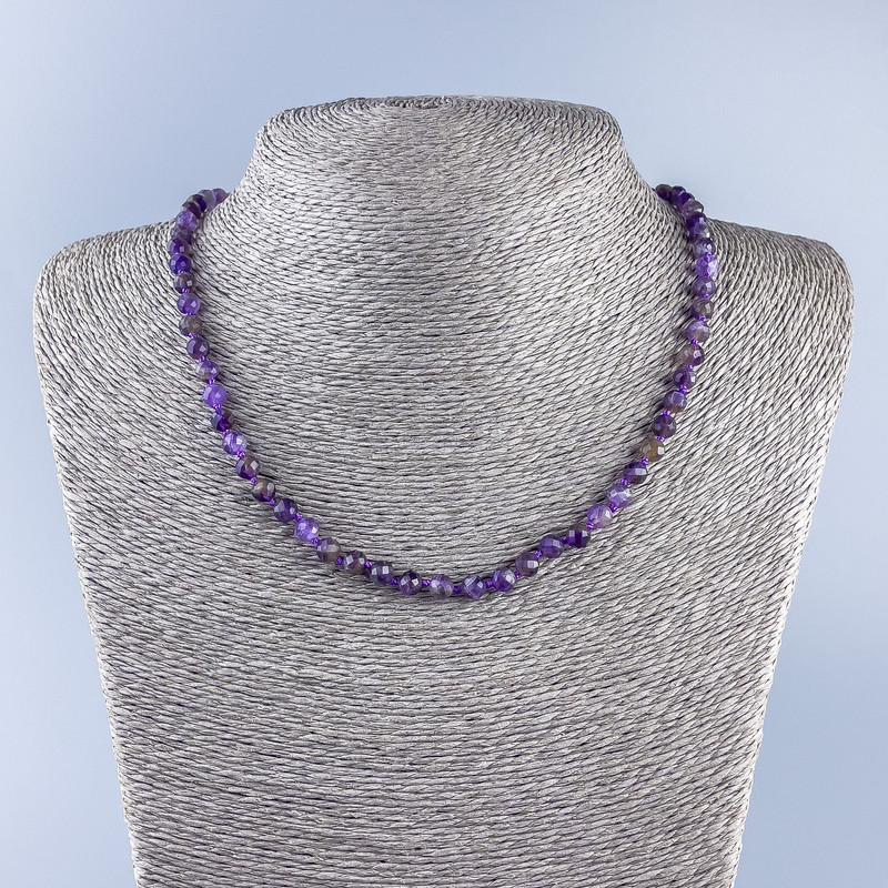 Amethyst Beads Necklace with Faceted Balls, diameter 5.5mm ±, length 50cm ±