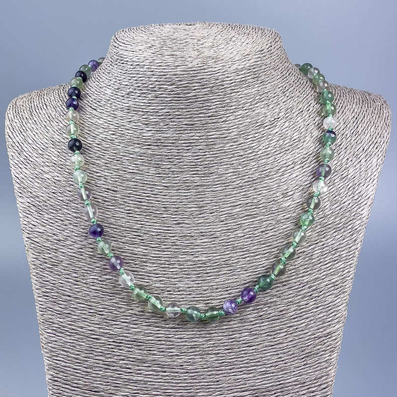 Natural Stone Necklace Fluorite Smooth Bead, diameter 6.5mm, length 52cm