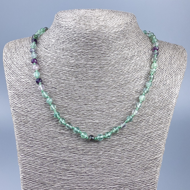 Natural stone necklace Fluorite faceted sphere 6mm diameter, length 50cm