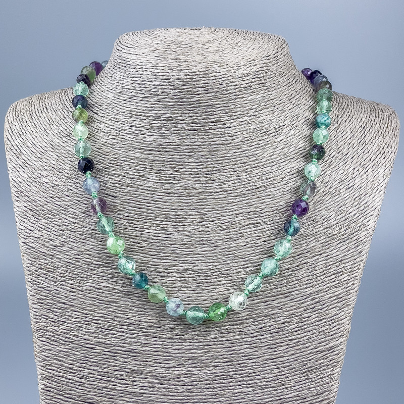 Fluorite Necklace with faceted round beads 8mm diameter, 50 cm length