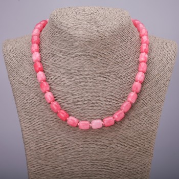 Bead Necklace Rhodonite, faceted barrel beads, diameter 9×11 (±) mm, length 45 cm