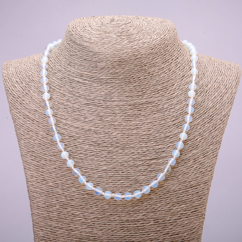Pendant Necklace Opalite (synthetic) smooth bead, diameter 6mm, length 48cm