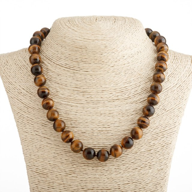Tiger's Eye Bead Necklace with Toggle Clasp, 12 mm Beads, 45 cm length
