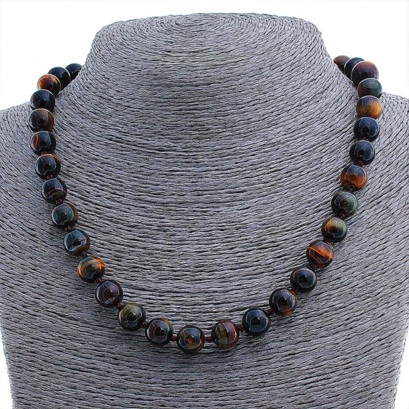 Necklace Hawk's Eye bead 10mm, length 48cm