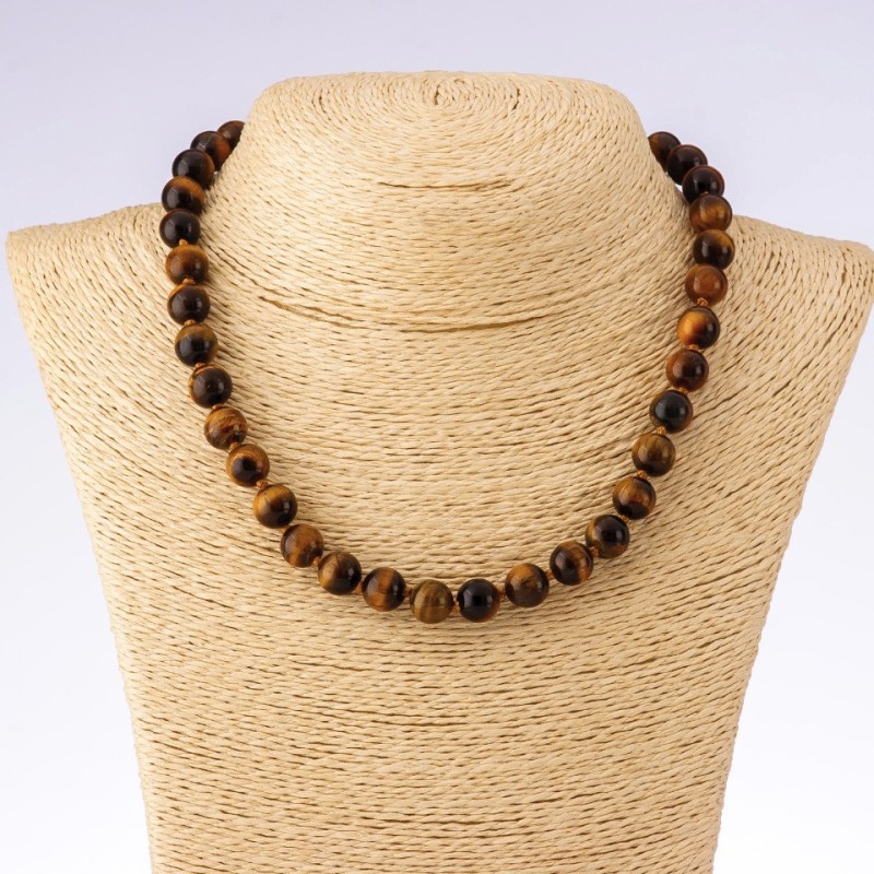 Tiger's Eye Bead Necklace, Smooth Round Beads, 45 cm length, 10 mm diameter