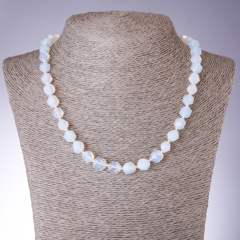 Moonstone Necklace (Synthetic) Multifaceted Beads, diameter 9×10mm ±, length 48cm ±
