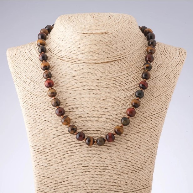 Tiger's Eye, Bull's Eye, Hawk's Eye Bead Necklace, smooth rounds, 8mm diameter, 48cm length