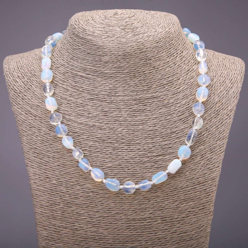 Moonstone Opalite Beaded Necklace, Opalite (synthetic) Faceted, diameter 9×11mm (±), length 48cm