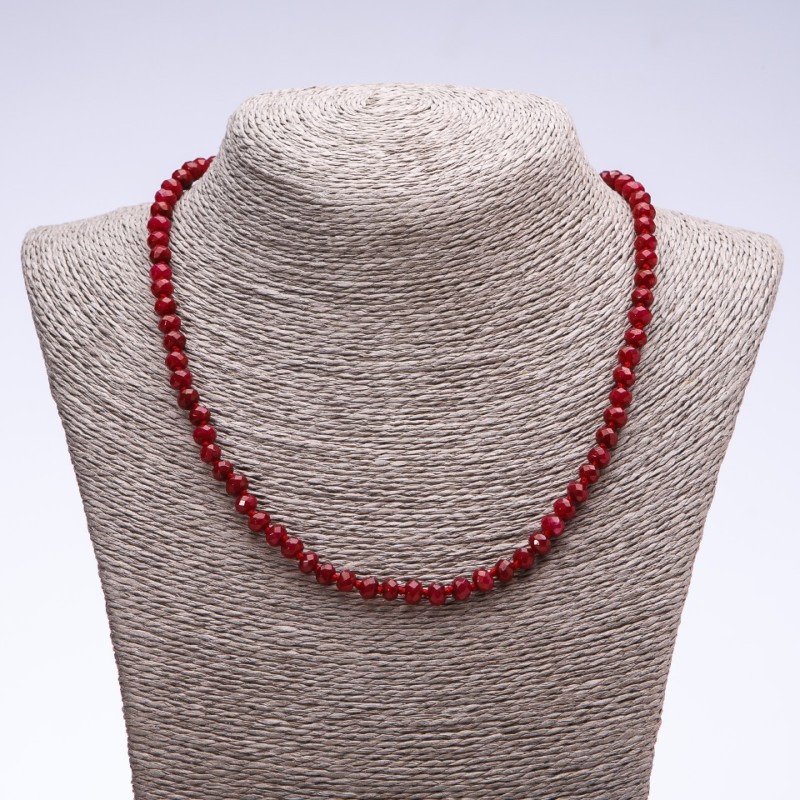 Necklace with natural gemstone "Tourmaline" (artificial) dark scarlet faceted rondelle, diameter 6×4mm, length 50cm