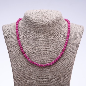 Natural stone necklace of Turmaline "Tourmaline" (artificial) dark pink faceted rondelle, 6x4mm, length 50cm