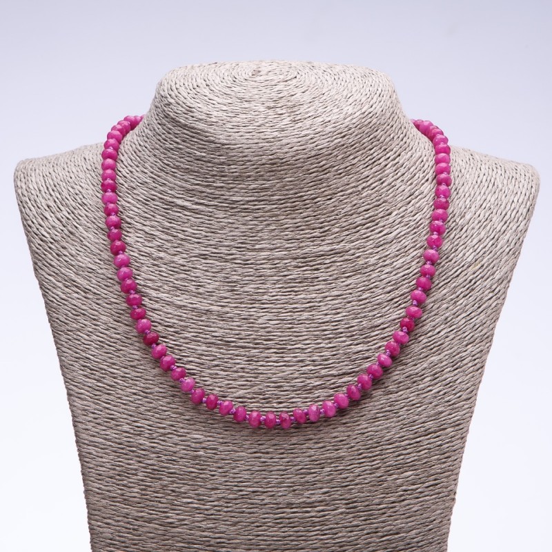 Natural stone necklace of Turmaline "Tourmaline" (artificial) dark pink faceted rondelle, 6x4mm, length 50cm