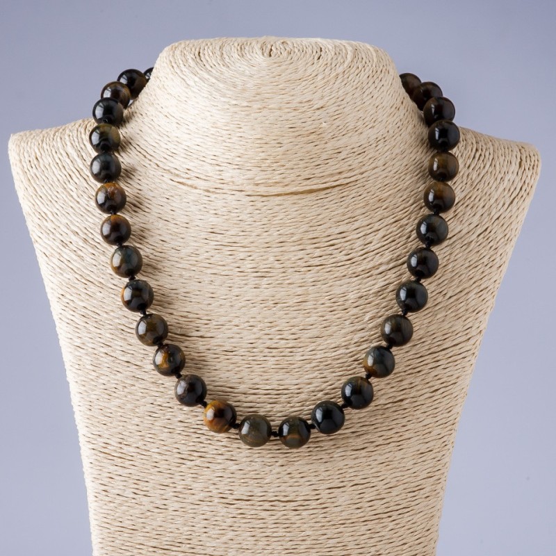 Necklace Hawk's Eye smooth bead 12mm 50cm