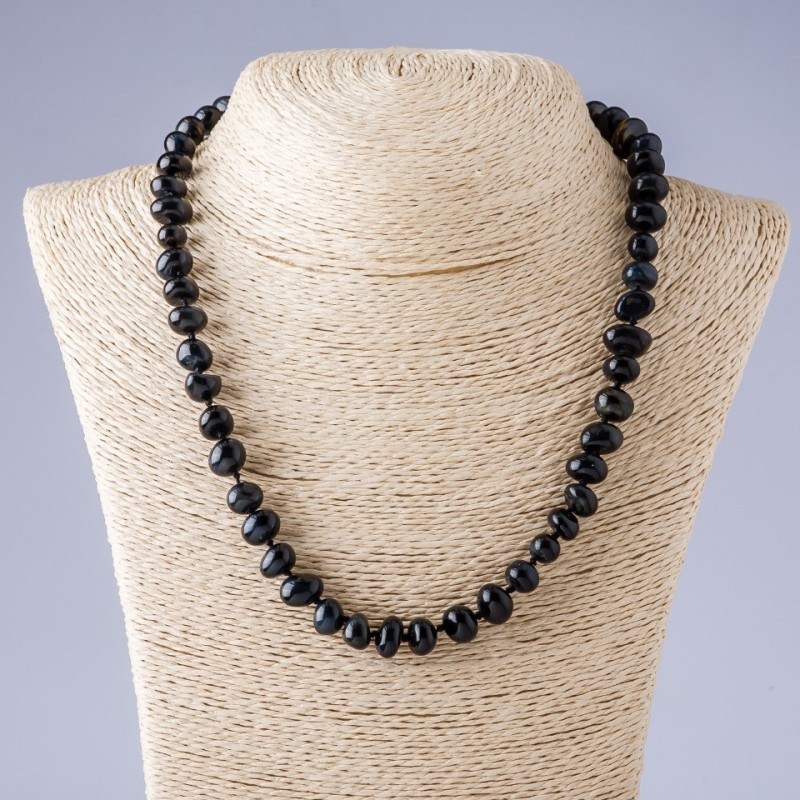Necklace Hawk's Eye faceted washer cross 10-12mm 48cm
