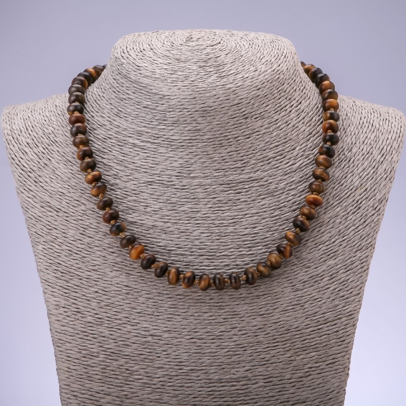 Tiger's Eye Beaded Necklace with Smooth Rondelle, 8×5mm, 45cm