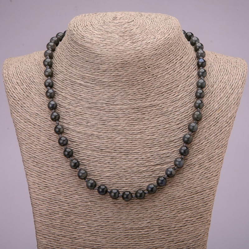 Labradorite Natural Stone Necklace, smooth round beads, diameter 8(±)mm, length 45cm