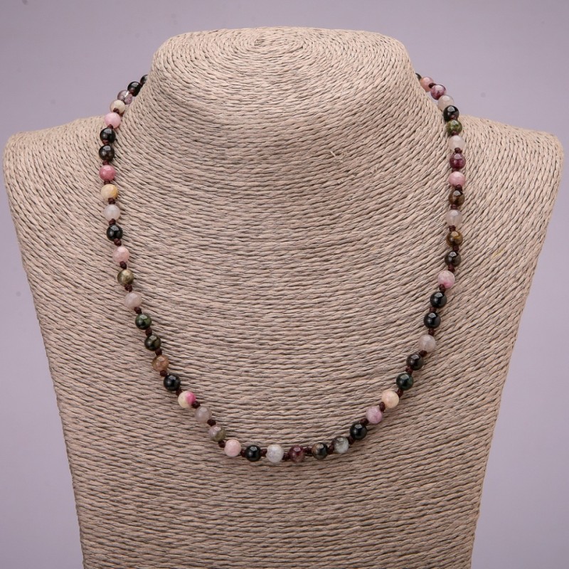 Natural Tourmaline Bead Necklace, smooth round bead diameter 6(±)mm, length 45cm