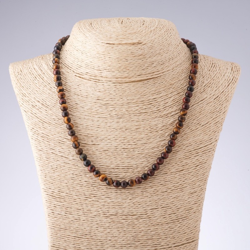 Necklace Tiger's Eye, Bull's Eye, Hawk's Eye Smooth Bead, diameter 6mm, length 45cm