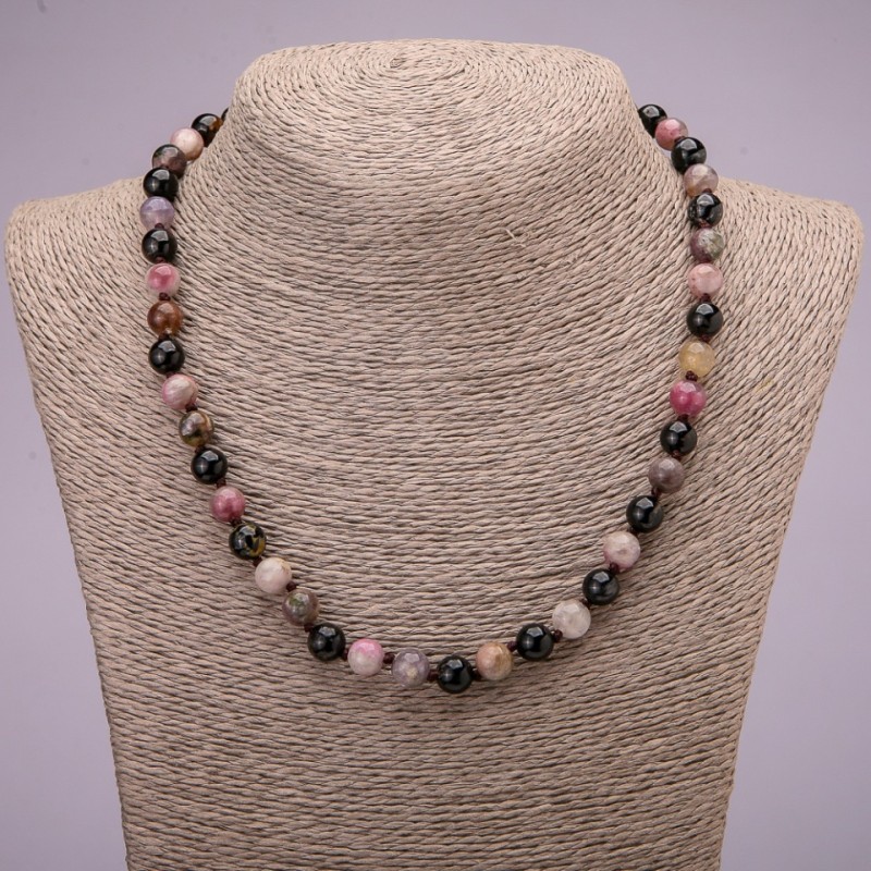 Necklace made of natural gemstone Tourmaline smooth bead, diameter 8(±)mm, length 45cm