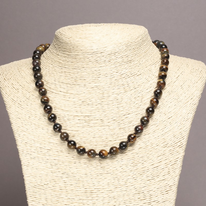 Natural stone Necklace with Hawk's Eye smooth bead 8mm+-, length 45cm+