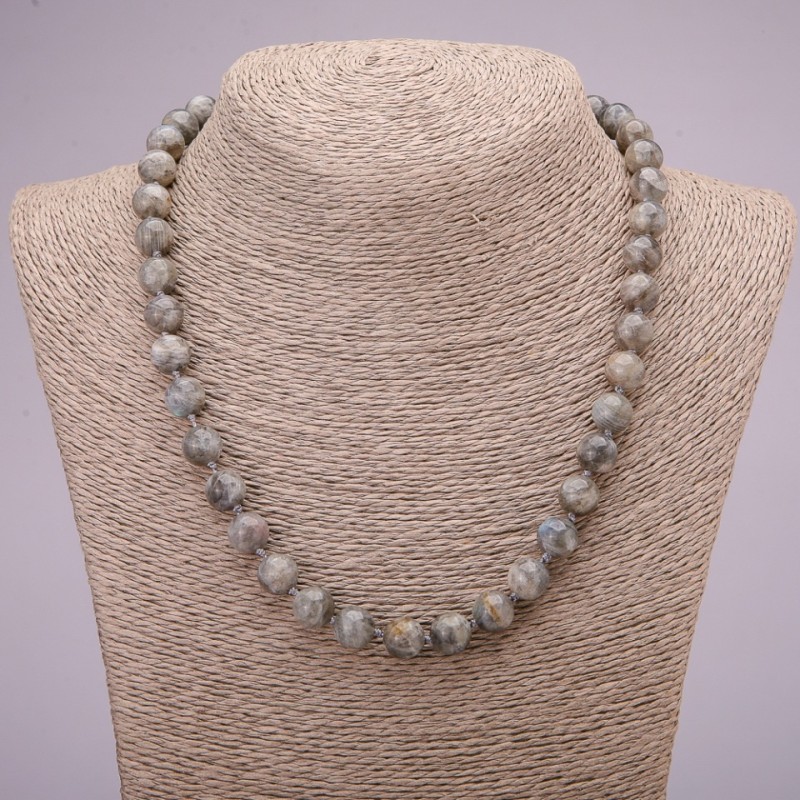 Labradorite Natural Stone Necklace with Smooth Beads 10 mm Ø, 45 cm long