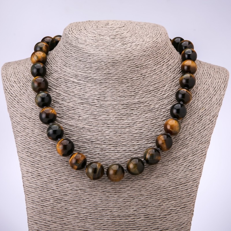 Necklace Hawk's Eye Smooth Bead, 14mm diameter, 48cm length