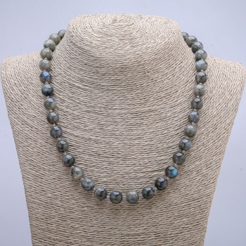 Labradorite Bead Necklace (Smooth Round Beads), 10mm Diameter, 45cm Length +
