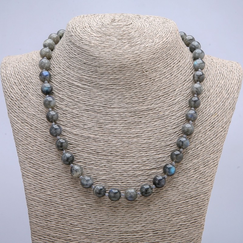 Labradorite Bead Necklace (Smooth Round Beads), 10mm Diameter, 45cm Length +