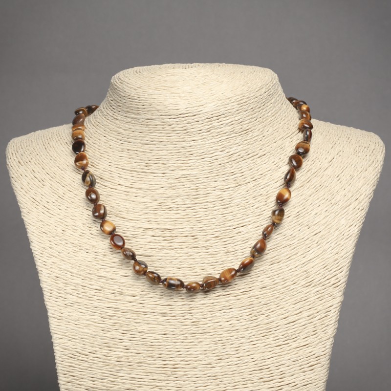 Tiger's Eye Necklace - Natural Stone, faceted beads, 6×8mm, length 45cm