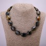 Natural stone necklace Hawk's Eye, oval 25×18mm, length 45cm +