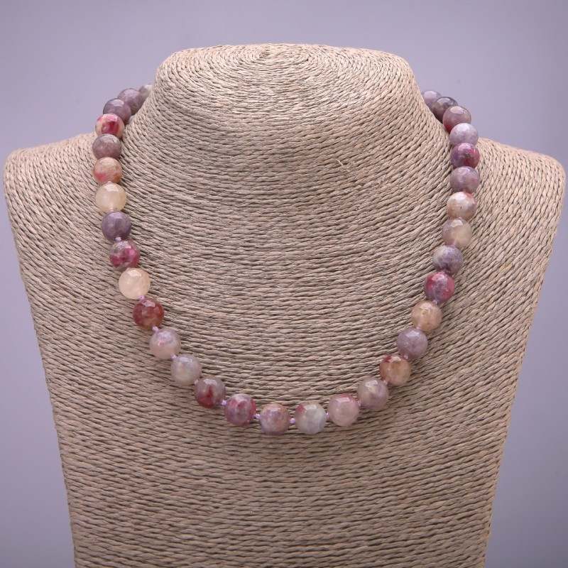 Necklace of natural stone - Pink Tourmaline smooth bead, diameter 10±mm, length 45cm