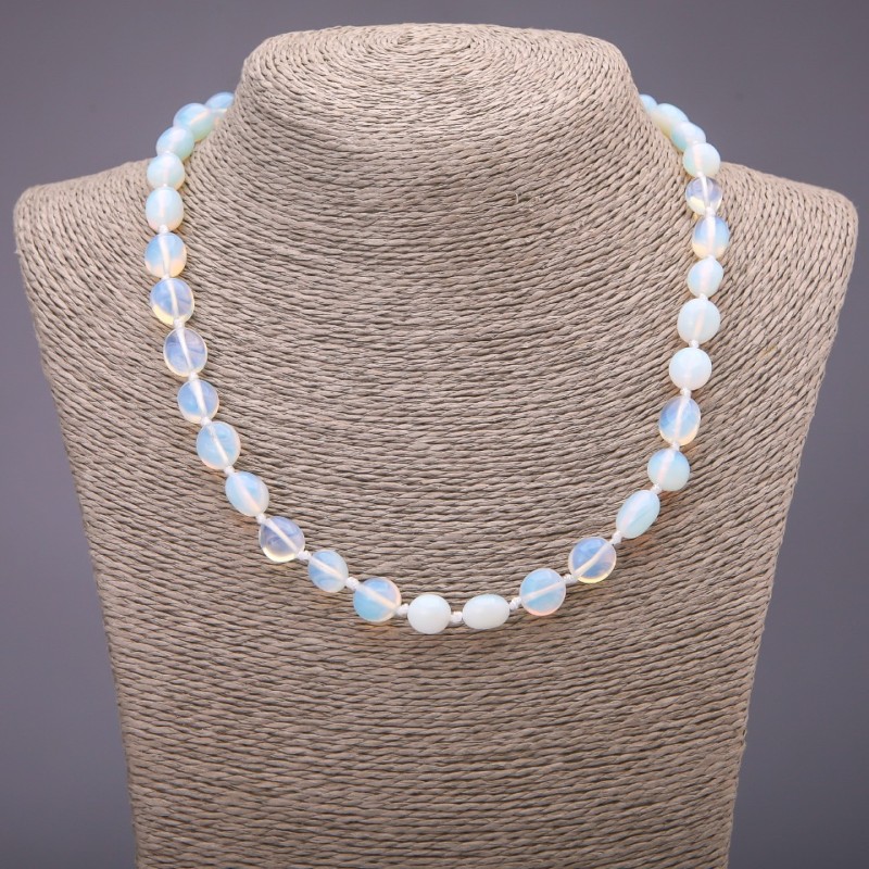 Necklace Moonstone Opalite (synthetic) faceted, diameter 8×12(±)mm, length 46cm